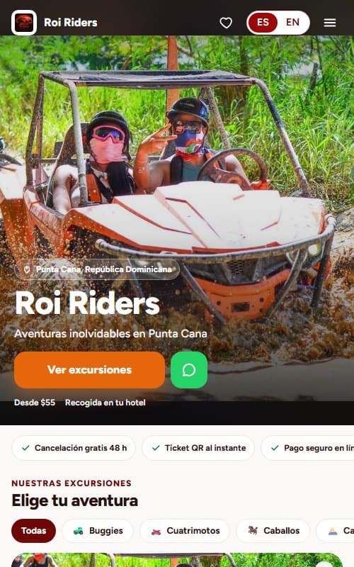 La página de Roi Riders en un teléfono